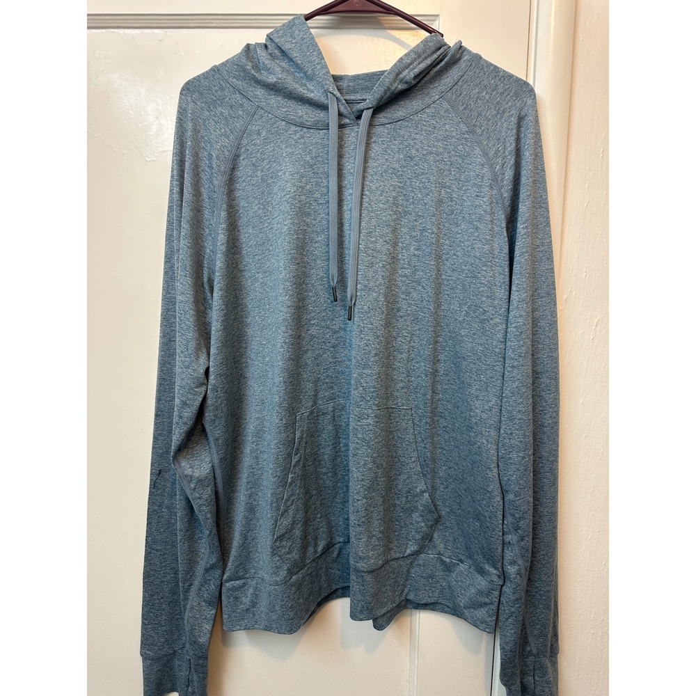 Quince Mens Performance Hoodie Blue Heathered Recycled Polyester Spandex Large